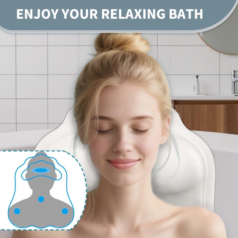 Deenwada Silicone Bath Pillow for Tub – Ergonomic Bathtub Headrest with Inflatable Air Cushion, Non-Slip Suction Cups & Neck/Back Support – Comfortable Spa Bath Accessory for Relaxation (Cream White) - Image 3